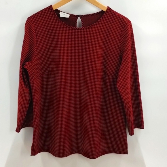 Van Heusen red black check blouse size large elbow sleeve with stretch VanHeusen - Picture 1 of 6